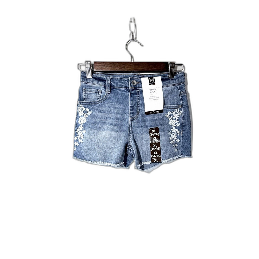 Members Mark Denim Girls XL 14-16 Shorts White Floral Embroidery NWT